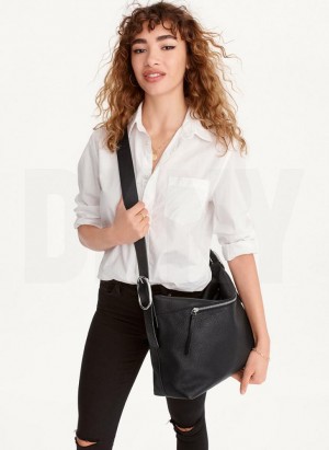 Black DKNY Large Buckle Bags Crossbody Bags | USA-D0834