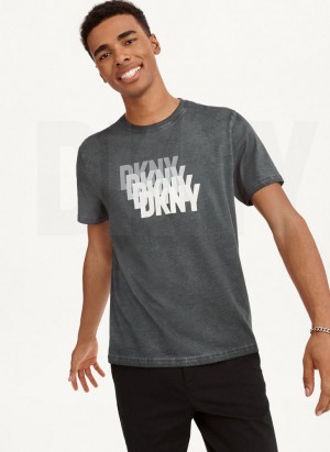 Black DKNY Layered Mineral Wash Men's T Shirts | USA-D0850