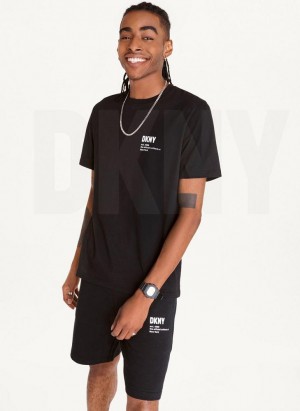 Black DKNY Left Chest Logo Men's T Shirts | USA-D1377