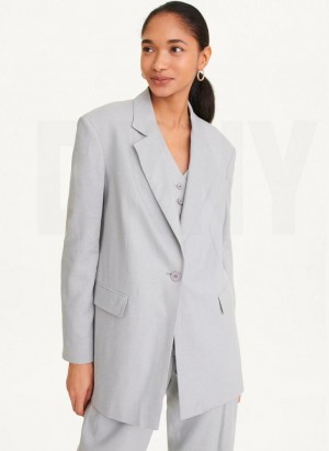 Black DKNY Linen Women's Blazers | USA-D1446