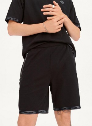 Black DKNY Logo Hems Men's Shorts | USA-D0444