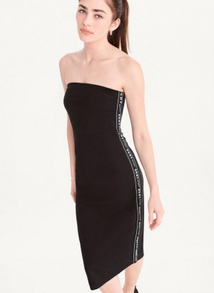 Black DKNY Logo Tape Tube Women's Dresses | USA-D0965