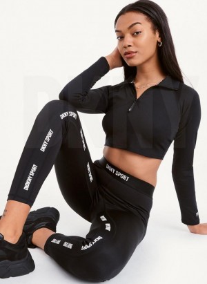 Black DKNY Logo Waistband Women's Leggings | USA-D0285