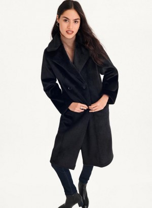 Black DKNY Long Faux Fur Women's Coats | USA-D0583