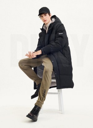 Black DKNY Long Quilted Men's Coats | USA-D1837
