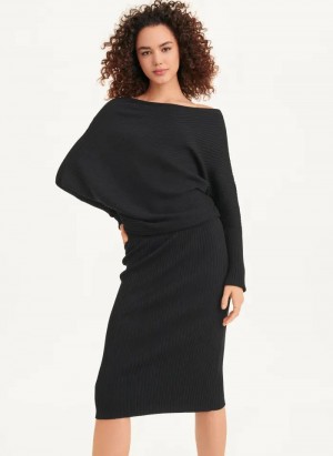 Black DKNY Long Sleeve Cowl Neckline Women's Dresses | USA-D0997