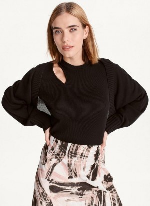Black DKNY Long Sleeve Cropped Cardigan Women's Sweaters | USA-D1474
