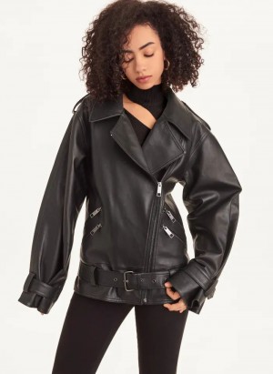 Black DKNY Long Sleeve Oversized Retro Moto Women's Jackets | USA-D1054