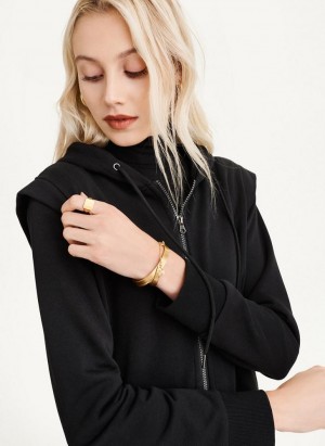 Black DKNY Long Sleeve Zip Up With Flange Shoulder Women's Hoodies | USA-D1482