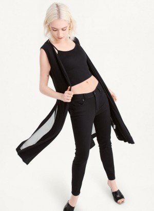 Black DKNY Long Vest With Sheer Back Women's Jackets | USA-D0297