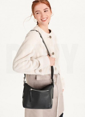 Black DKNY Medium Buckle Bags Crossbody Bags | USA-D0804