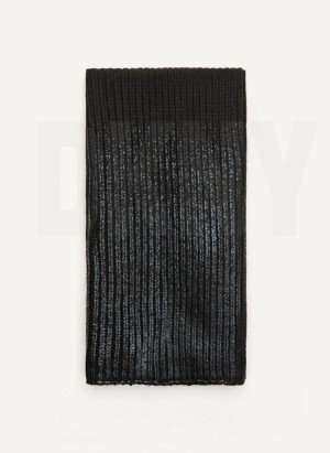 Black DKNY Metallic Rib Knit Oblong Women's Scarf | USA-D0603
