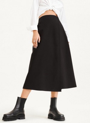 Black DKNY Midi Faux Wrap Women's Skirts | USA-D0960