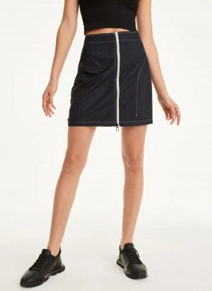 Black DKNY Mini Rip-Stop With Jersey Lining Women's Skirts | USA-D1192