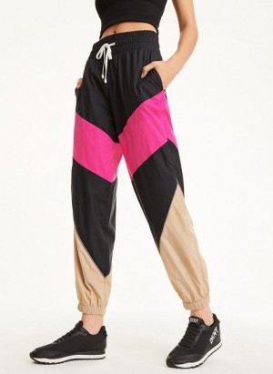 Black DKNY Mini Rip-Stop With Reflective Piping Women's Pants | USA-D1576