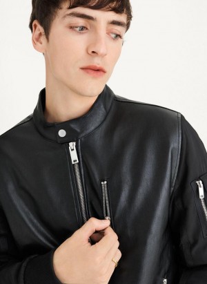 Black DKNY Mixed Media Faux Leather Bomber Men's Jackets | USA-D1342