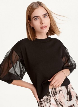 Black DKNY Mixed Media Women's Sweaters | USA-D1605