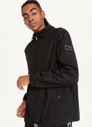 Black DKNY Nylon Windbreaker Men's Jackets | USA-D1596