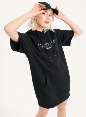 Black DKNY Outline Logo Hooded Sneaker Women's Dresses | USA-D1959