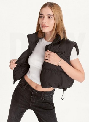 Black DKNY Oversized Cropped Vest Women's Coats | USA-D0769