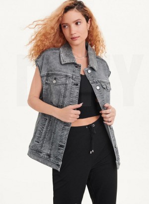 Black DKNY Oversized Denim Vest Women's Jackets | USA-D1366
