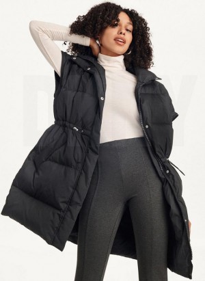 Black DKNY Oversized Puffer With Zip Sleeves Women's Coats | USA-D1719
