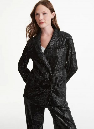 Black DKNY Oversized Sequin Women's Blazers | USA-D0283