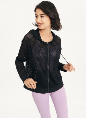 Black DKNY Ozone Mesh Relaxed Full Zip Women's Jackets | USA-D0752