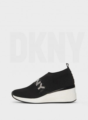Black DKNY Parks Rhinestone Wedge Shoes Sneakers | USA-D1491