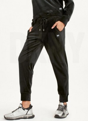 Black DKNY Platinum Velour Relaxed Women's Joggers | USA-D0543