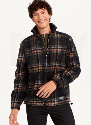 Black DKNY Plush Plaid Shirt Men's Jackets | USA-D1497