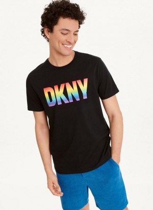 Black DKNY Pride Men's T Shirts | USA-D0745