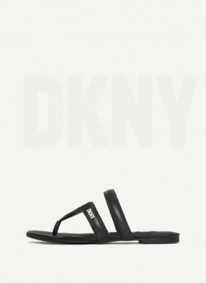 Black DKNY Puffy Strap Thong Shoes Flip Flops | USA-D0959