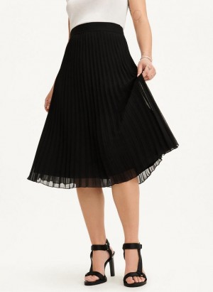 Black DKNY Pull On Pleated Midi Women's Skirts | USA-D1239