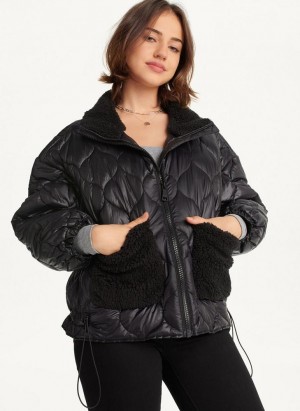 Black DKNY Quilted With Sherpa Pockets Women's Coats | USA-D0322