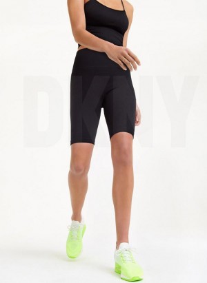 Black DKNY Rib Knit Biker Women's Shorts | USA-D0321
