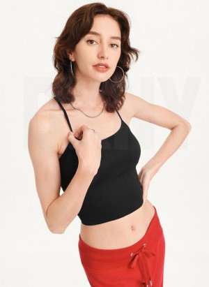 Black DKNY Rib Knit Seamless Crop Women's Tank Tops | USA-D0147