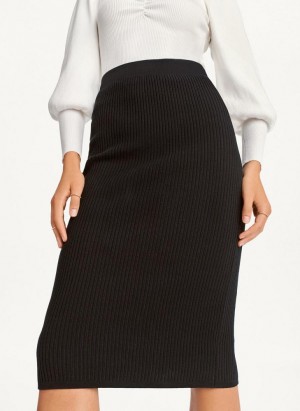 Black DKNY Ribbed Pencil Women's Skirts | USA-D0760