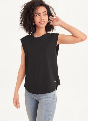 Black DKNY Round Hem Women's T Shirts | USA-D0854