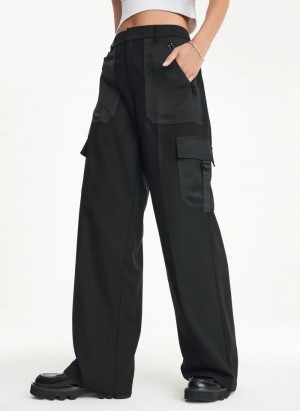 Black DKNY Satin Cargo Women's Pants | USA-D1681