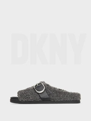 Black DKNY Sherpa Slipper Shoes Slides | USA-D1394