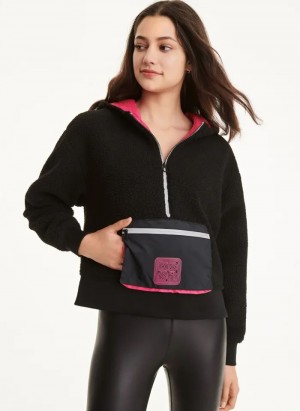 Black DKNY Sherpa with Kangaroo Pocket Women's Hoodies | USA-D0875
