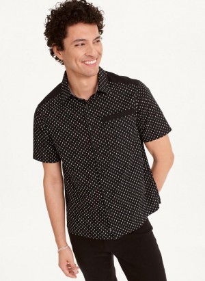 Black DKNY Short Sleeve Micro Skull Print Men's Shirts | USA-D1110