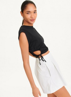 Black DKNY Short Sleeve Side Cut Women's T Shirts | USA-D1984