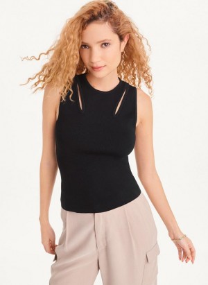 Black DKNY Shoulder Cut Out Sweater Women's Tank Tops | USA-D1436