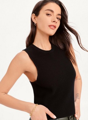 Black DKNY Sleeveless Crewneck Crop Women's Sweaters | USA-D1897