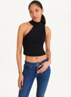 Black DKNY Sleeveless Mock Neck Women's Sweaters | USA-D0821
