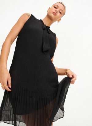 Black DKNY Sleeveless Pleated Women's Dresses | USA-D0925