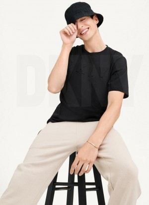 Black DKNY Stamped Logo Men's T Shirts | USA-D1289