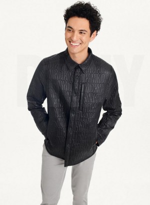 Black DKNY Stitch Shirt Men's Jackets | USA-D1191